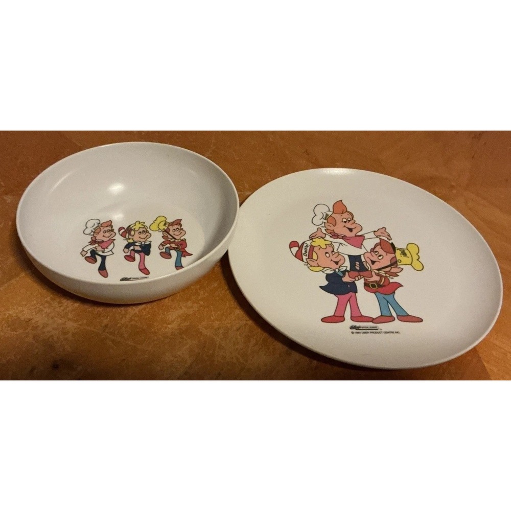 Vintage 1984 Kelloggs Snap Crackel Pop Cereal Bowl & Plate Plastic